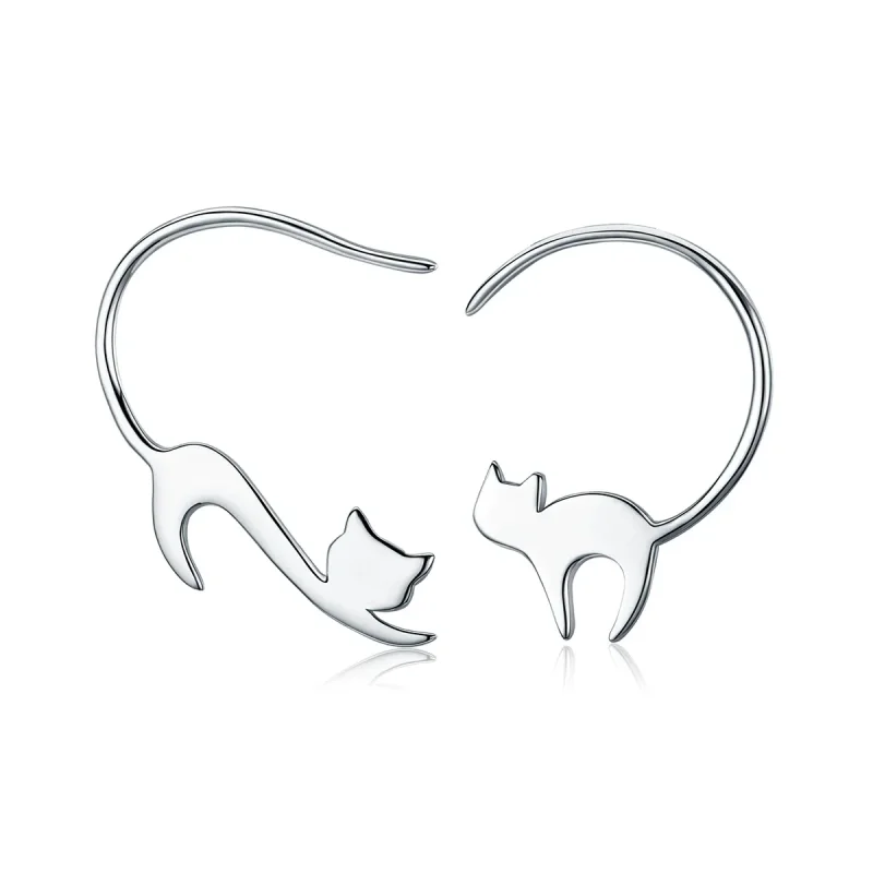 (image for) Pandora Style Silver Naughty Kitten Stud Earrings - SCE073
