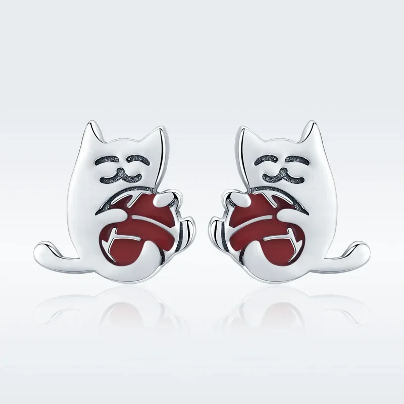 (image for) Pandora Style Silver Naughty Kitten Stud Earrings - SCE224 - View 2