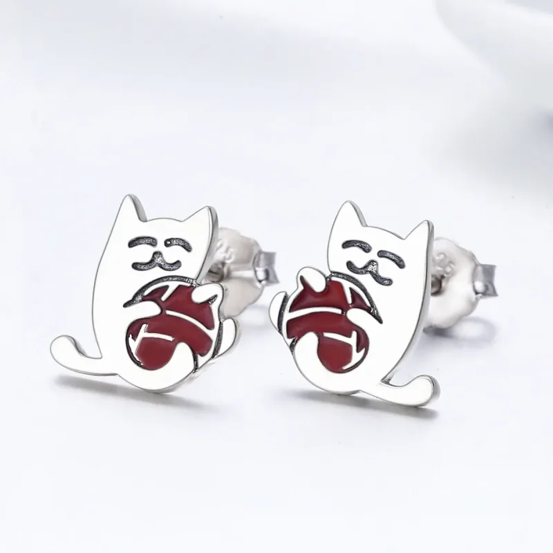 (image for) Pandora Style Silver Naughty Kitten Stud Earrings - SCE224 - View 5