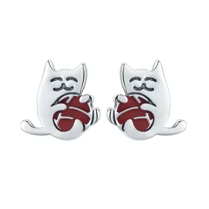 (image for) Pandora Style Silver Naughty Kitten Stud Earrings - SCE224