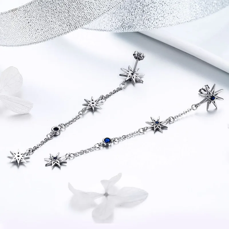 (image for) Pandora Style Silver Octagonal Star Dangle Earrings - BSE060 - View 2