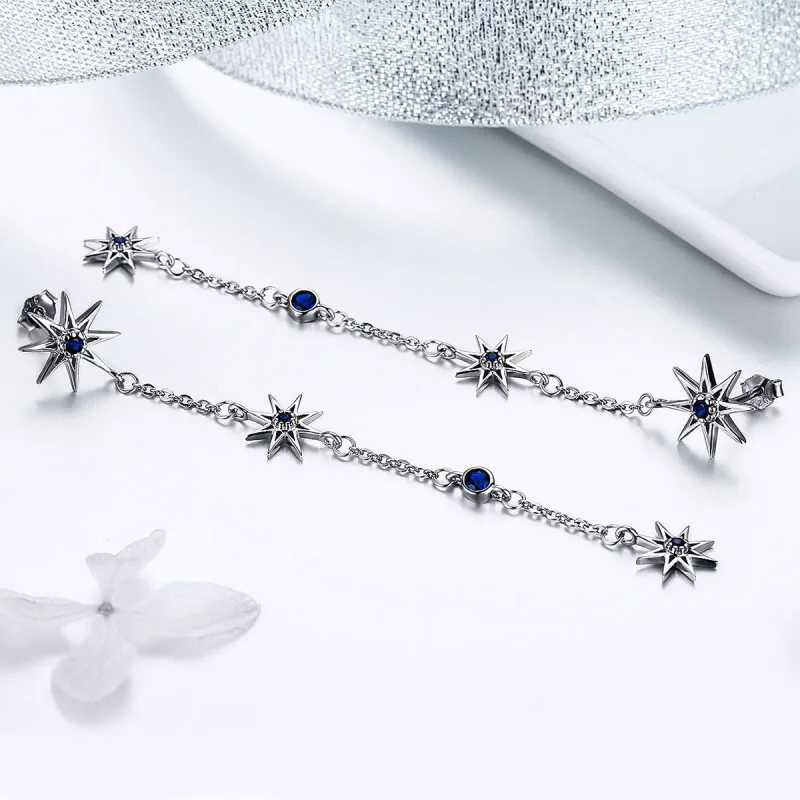 (image for) Pandora Style Silver Octagonal Star Dangle Earrings - BSE060 - View 4