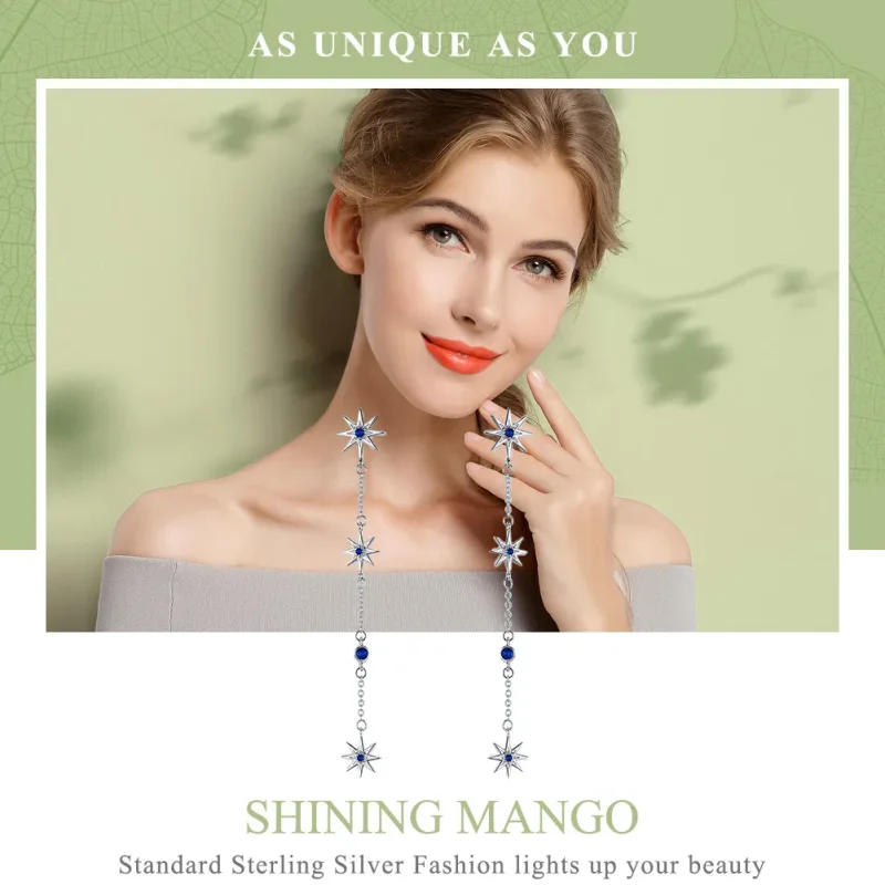 (image for) Pandora Style Silver Octagonal Star Dangle Earrings - BSE060 - View 6