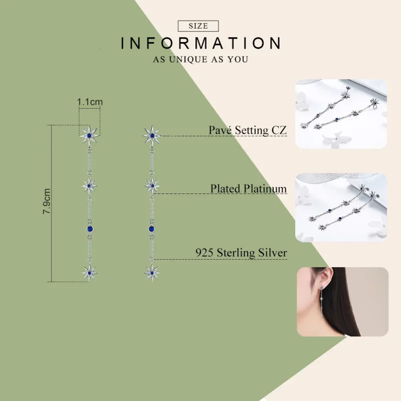 (image for) Pandora Style Silver Octagonal Star Dangle Earrings - BSE060 - View 7