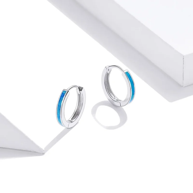 (image for) Pandora Style Silver Opal Hoop Earrings - SCE992 - View 3