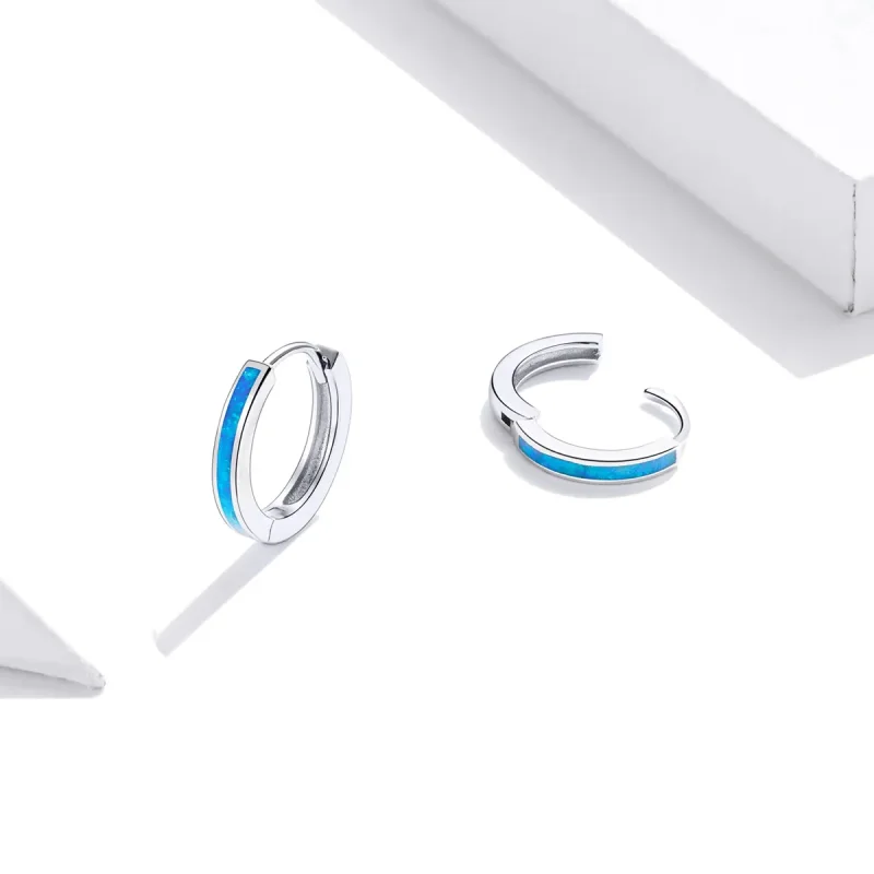 (image for) Pandora Style Silver Opal Hoop Earrings - SCE992 - View 4