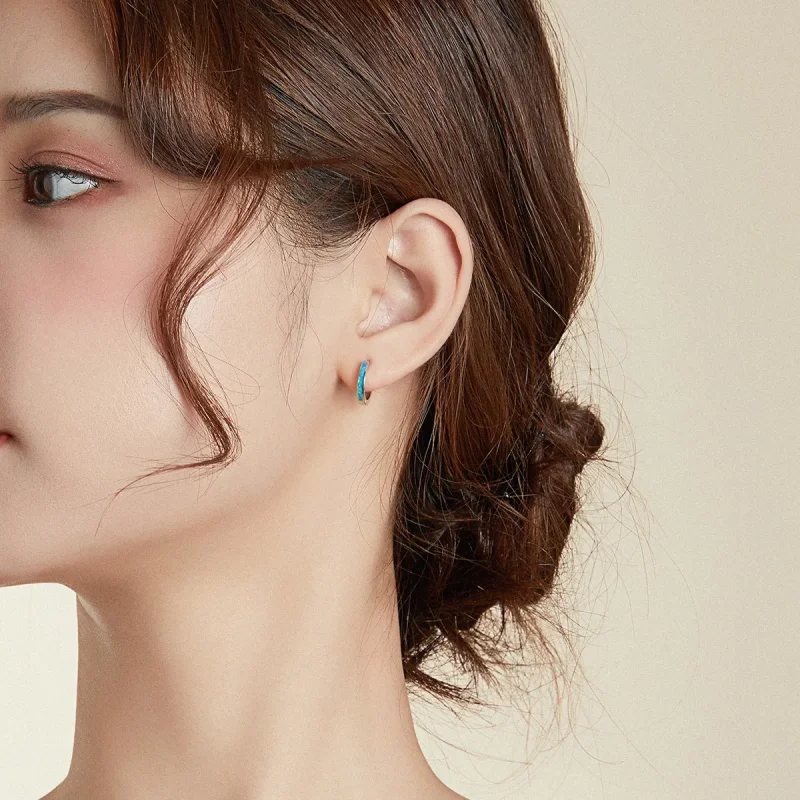(image for) Pandora Style Silver Opal Hoop Earrings - SCE992 - View 5