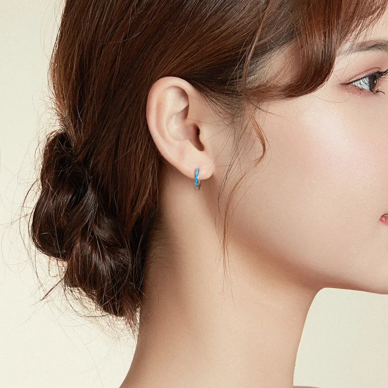 (image for) Pandora Style Silver Opal Hoop Earrings - SCE992 - View 7