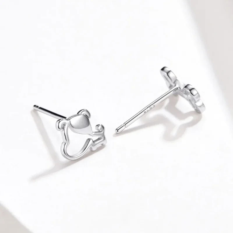 (image for) Pandora Style Silver Openwork Paw Stud Earrings - SCE649 - View 3