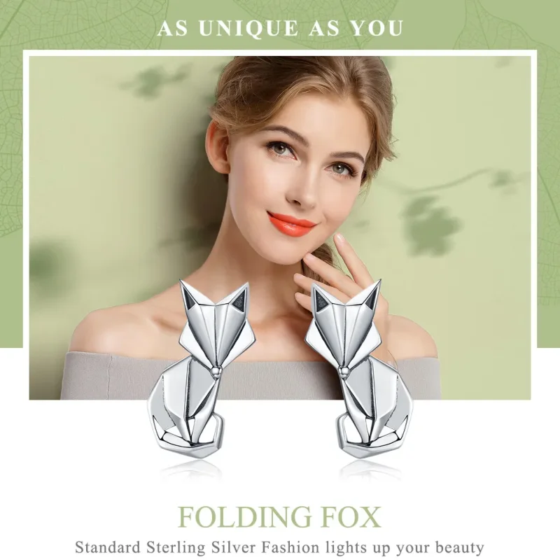 (image for) Pandora Style Silver Origami Fox Stud Earrings - SCE526 - View 2