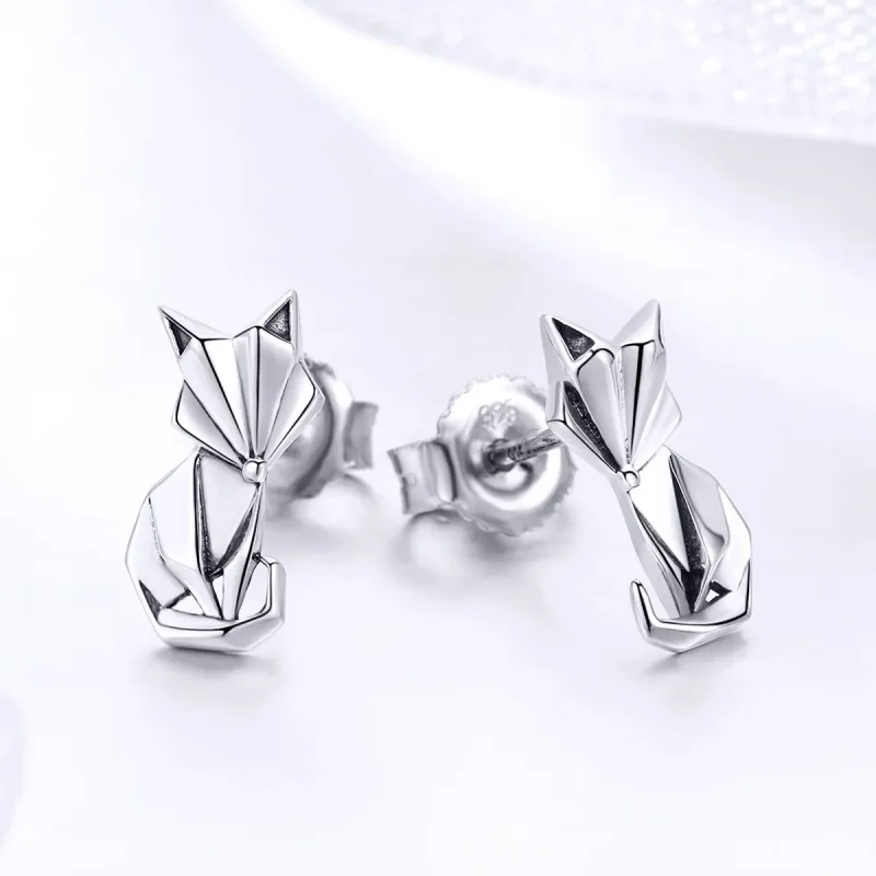 (image for) Pandora Style Silver Origami Fox Stud Earrings - SCE526 - View 3