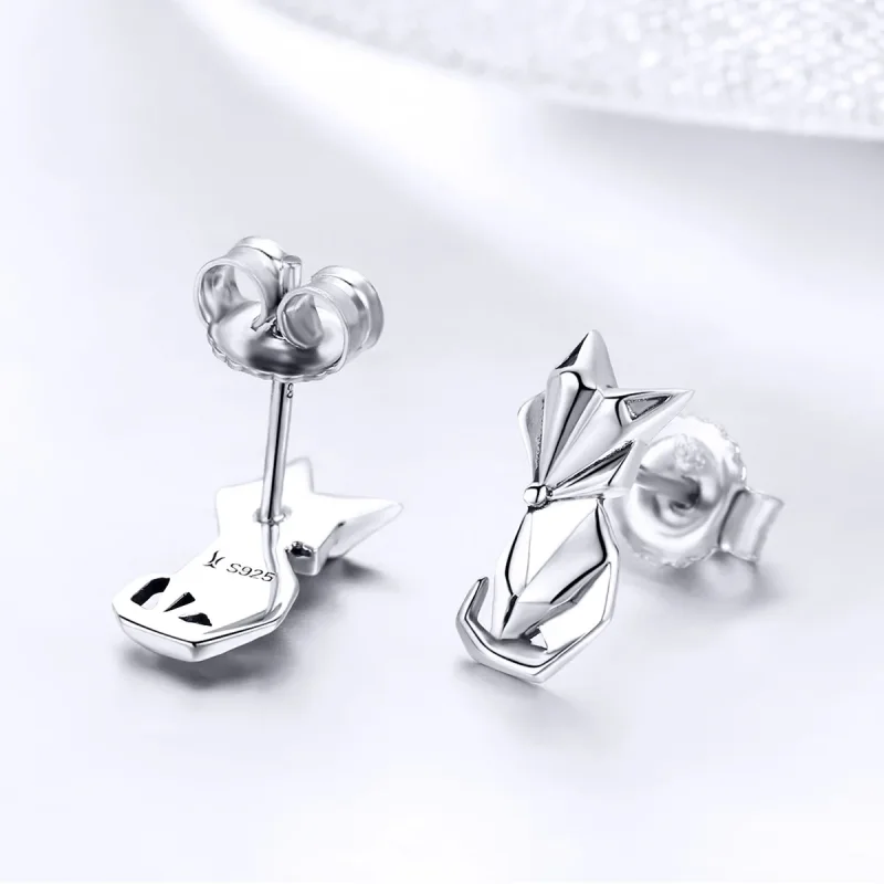 (image for) Pandora Style Silver Origami Fox Stud Earrings - SCE526 - View 4