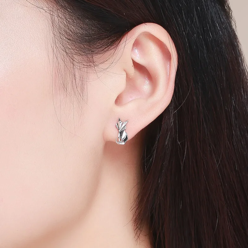 (image for) Pandora Style Silver Origami Fox Stud Earrings - SCE526 - View 5