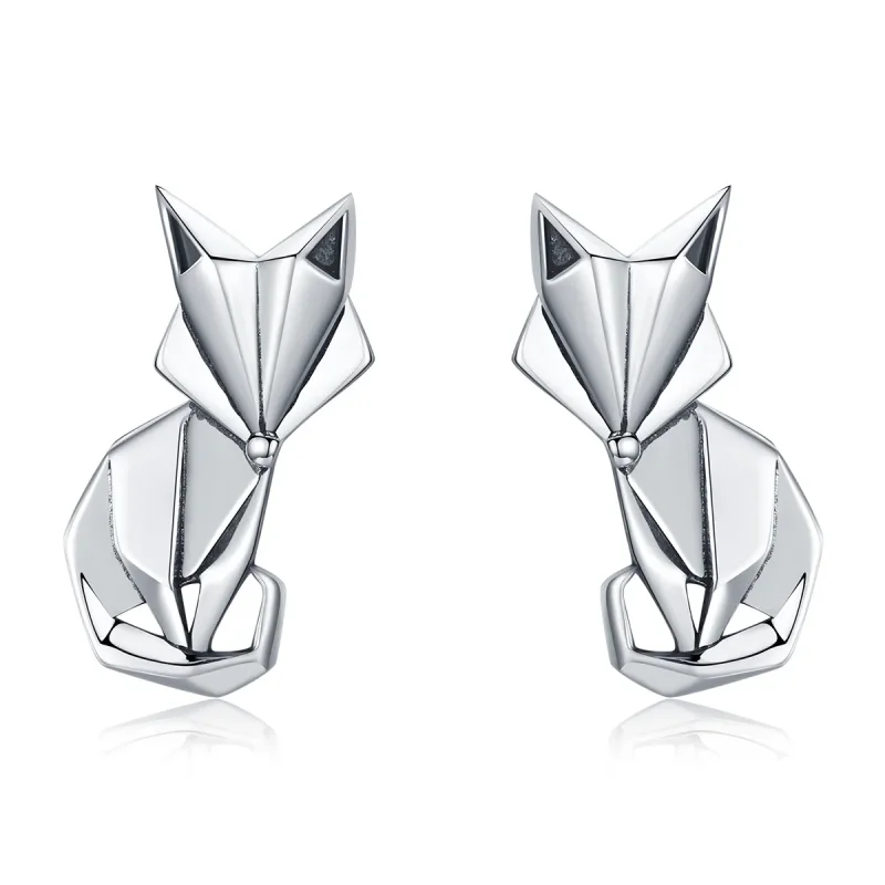 (image for) Pandora Style Silver Origami Fox Stud Earrings - SCE526