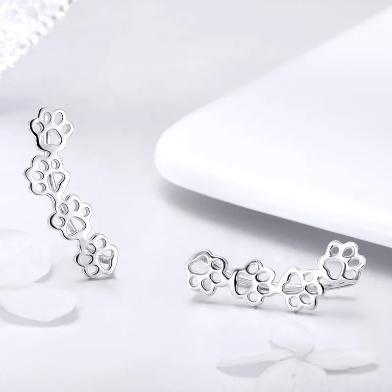 (image for) Pandora Style Silver Paw Trail Stud Earrings - SCE430 - View 3