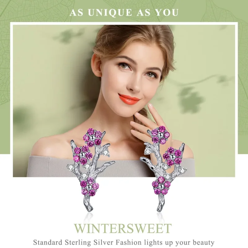 (image for) Pandora Style Silver Peach Blossom Stud Earrings - BSE040 - View 6