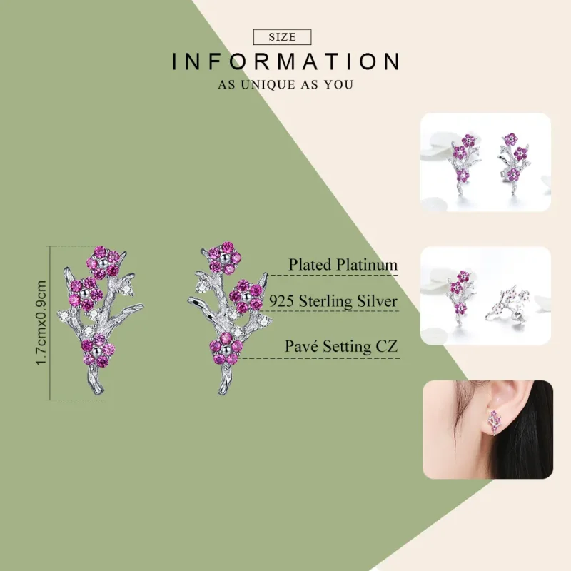 (image for) Pandora Style Silver Peach Blossom Stud Earrings - BSE040 - View 7
