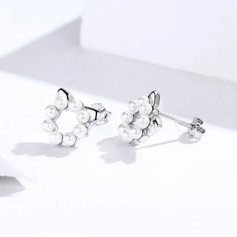 (image for) Pandora Style Silver Pearl Cat Stud Earrings - SCE688 - View 2