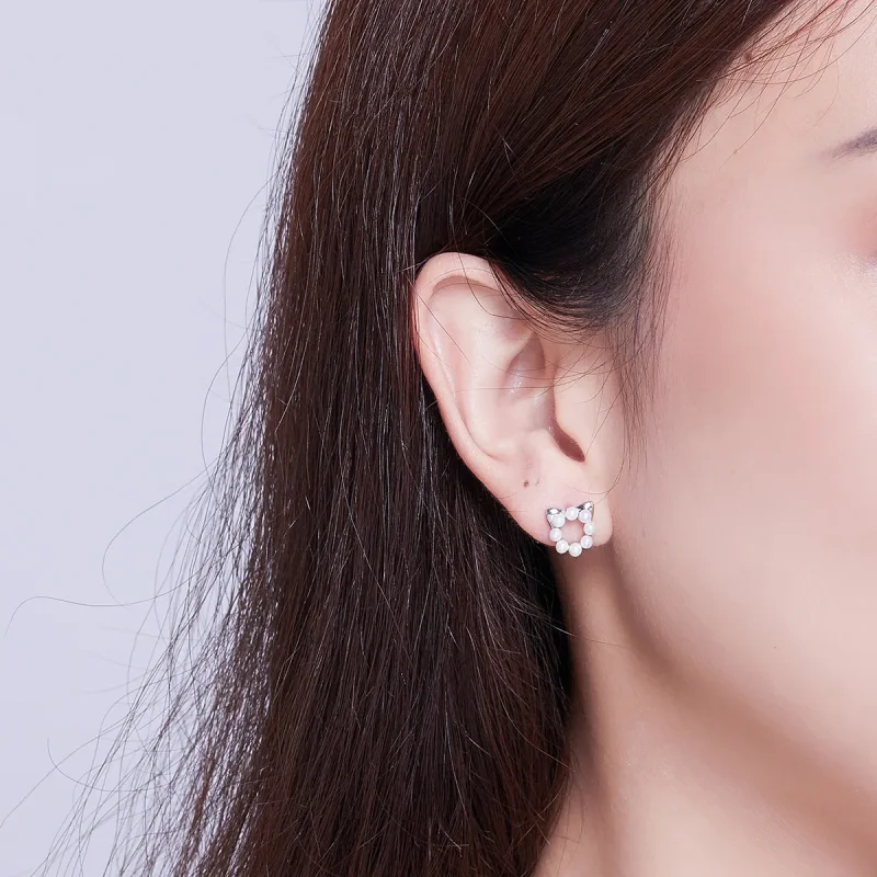 (image for) Pandora Style Silver Pearl Cat Stud Earrings - SCE688 - View 4