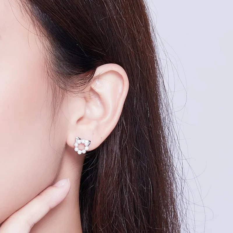 (image for) Pandora Style Silver Pearl Cat Stud Earrings - SCE688 - View 5