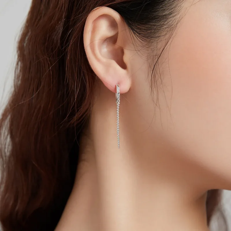 (image for) Pandora Style Silver Pearl Chain Dangle Earrings - SCE1121 - View 6
