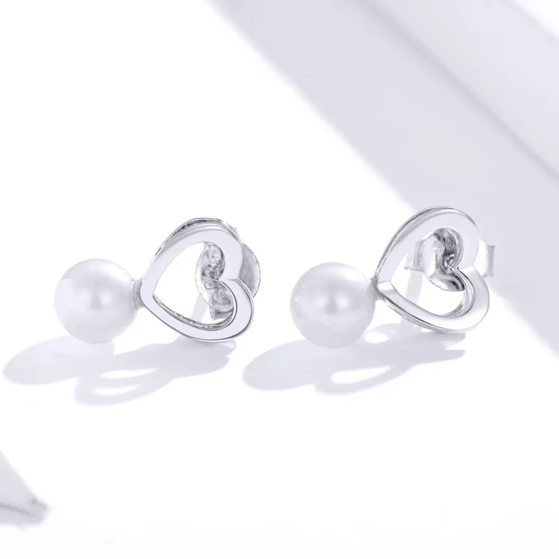 (image for) Pandora Style Silver Pearl Drop Stud Earrings - SCE869 - View 2