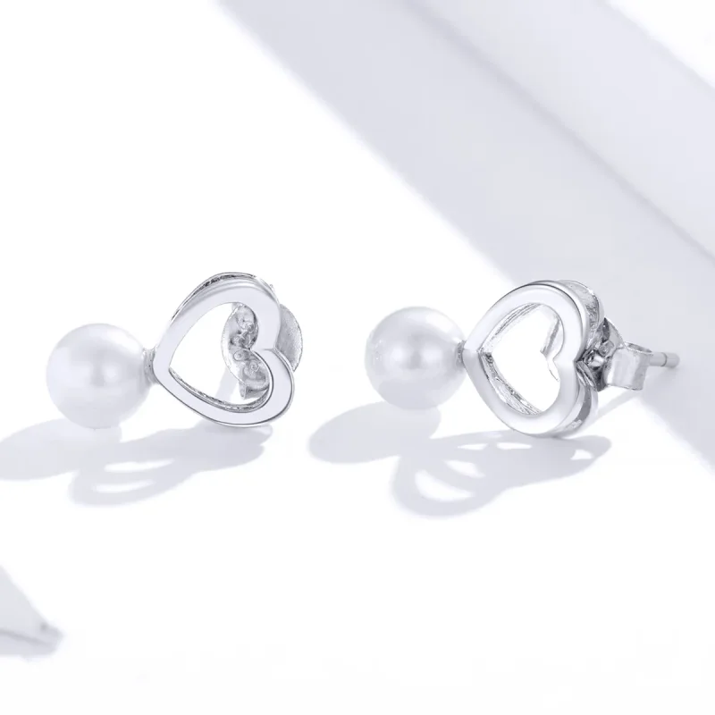 (image for) Pandora Style Silver Pearl Drop Stud Earrings - SCE869 - View 3