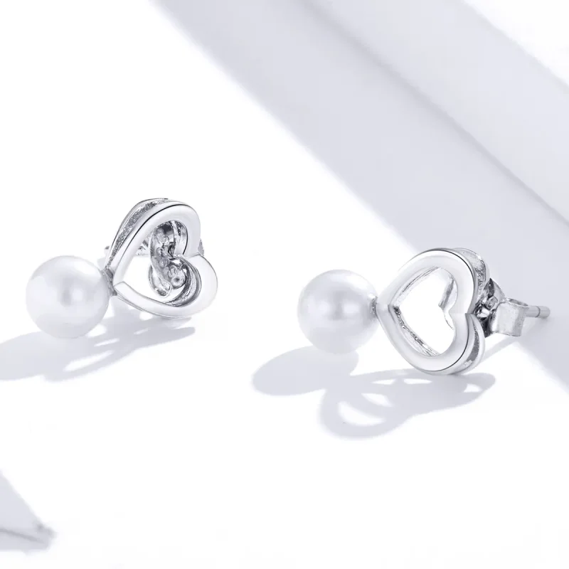 (image for) Pandora Style Silver Pearl Drop Stud Earrings - SCE869 - View 4
