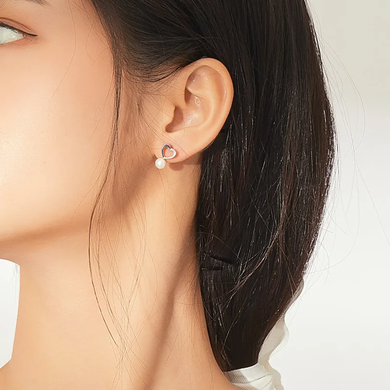 (image for) Pandora Style Silver Pearl Drop Stud Earrings - SCE869 - View 7