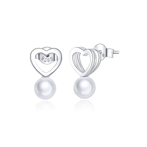 (image for) Pandora Style Silver Pearl Drop Stud Earrings - SCE869