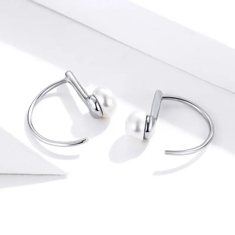 (image for) Pandora Style Silver Pearl Hanging Earrings - SCE604-A - View 4
