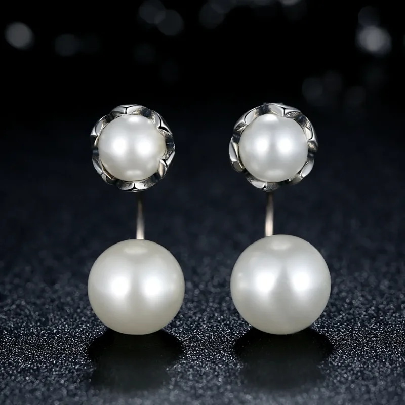 (image for) Pandora Style Silver Pearl Stud Earrings - SCE002 - View 2
