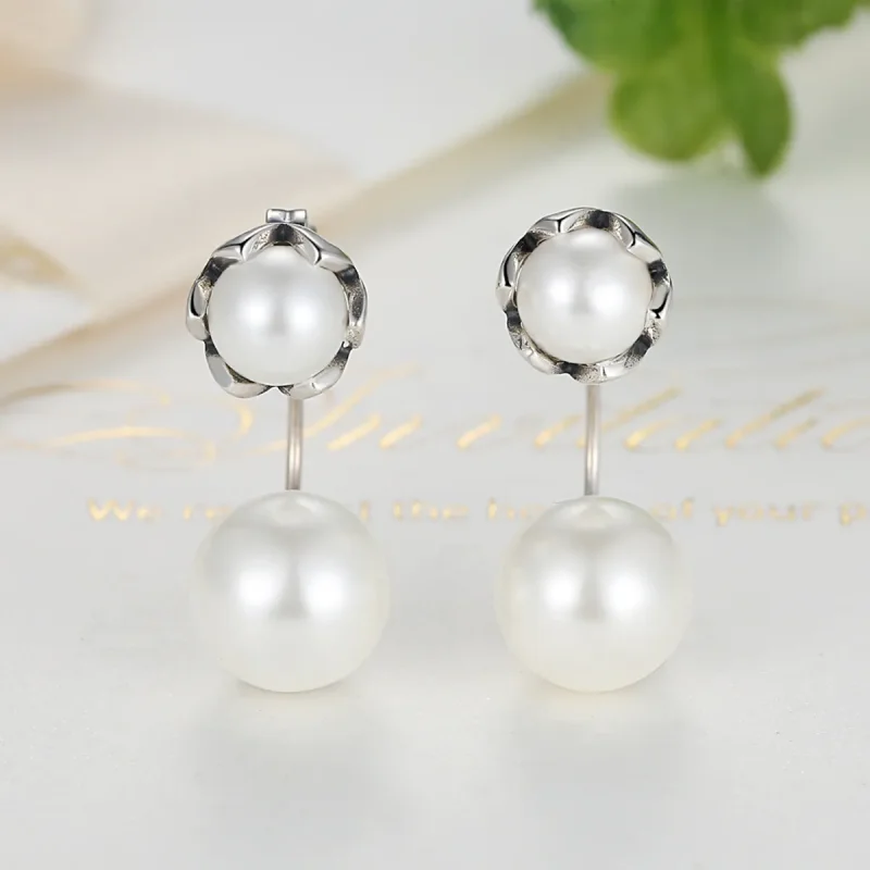 (image for) Pandora Style Silver Pearl Stud Earrings - SCE002 - View 3