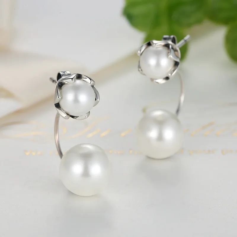 (image for) Pandora Style Silver Pearl Stud Earrings - SCE002 - View 4