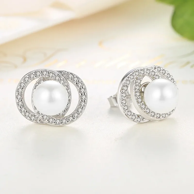 (image for) Pandora Style Silver Pearl Stud Earrings - SCE020 - View 2
