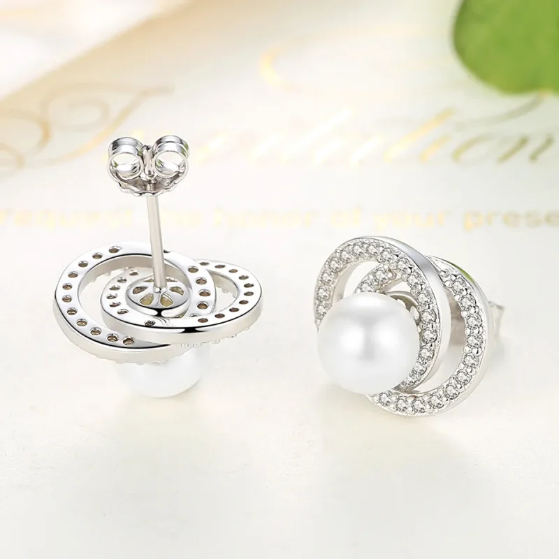 (image for) Pandora Style Silver Pearl Stud Earrings - SCE020 - View 3