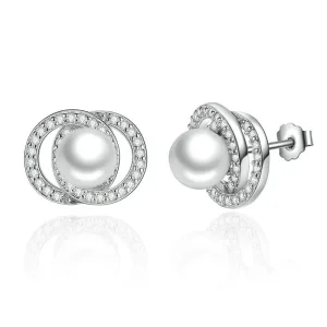 (image for) Pandora Style Silver Pearl Stud Earrings - SCE020