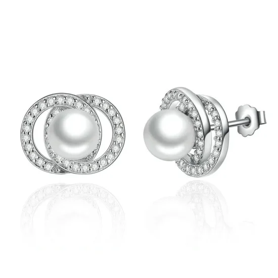 (image for) Pandora Style Silver Pearl Stud Earrings - SCE020