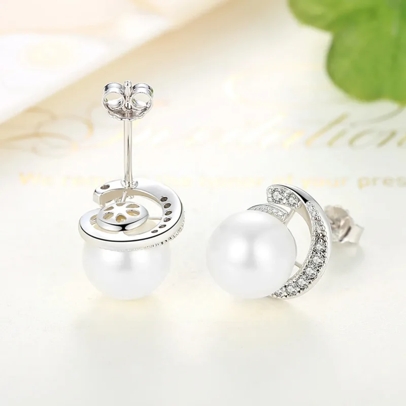 (image for) Pandora Style Silver Pearl Stud Earrings - SCE021 - View 4
