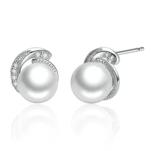 (image for) Pandora Style Silver Pearl Stud Earrings - SCE021