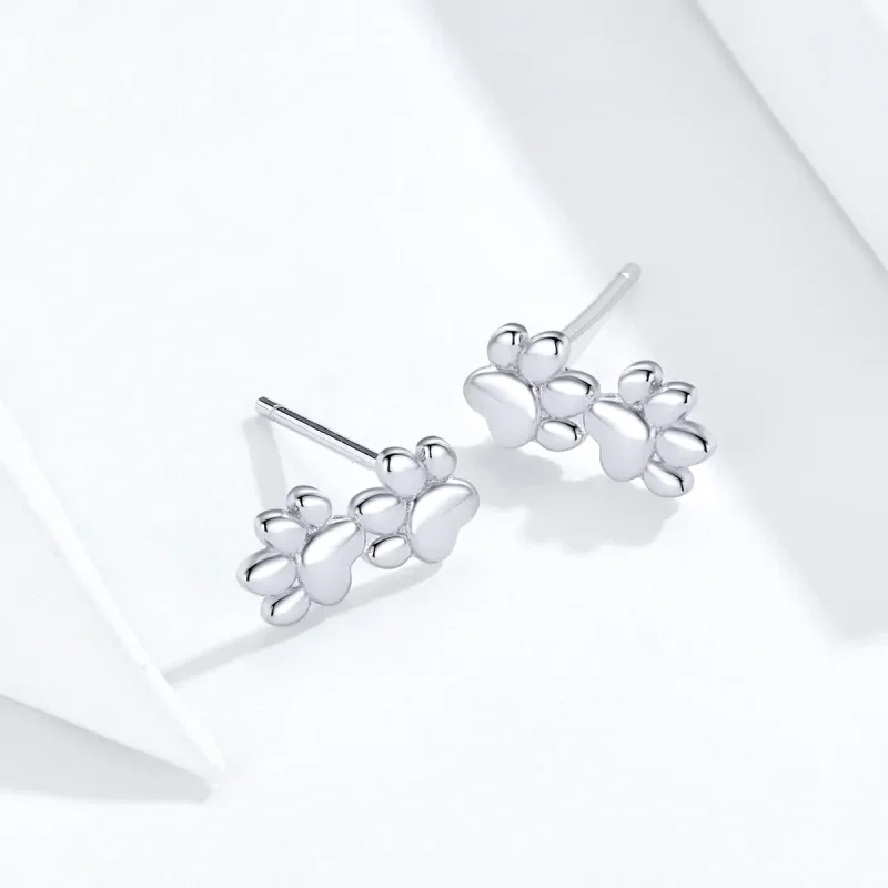 (image for) Pandora Style Silver Pet Footprints Stud Earrings - SCE718 - View 4