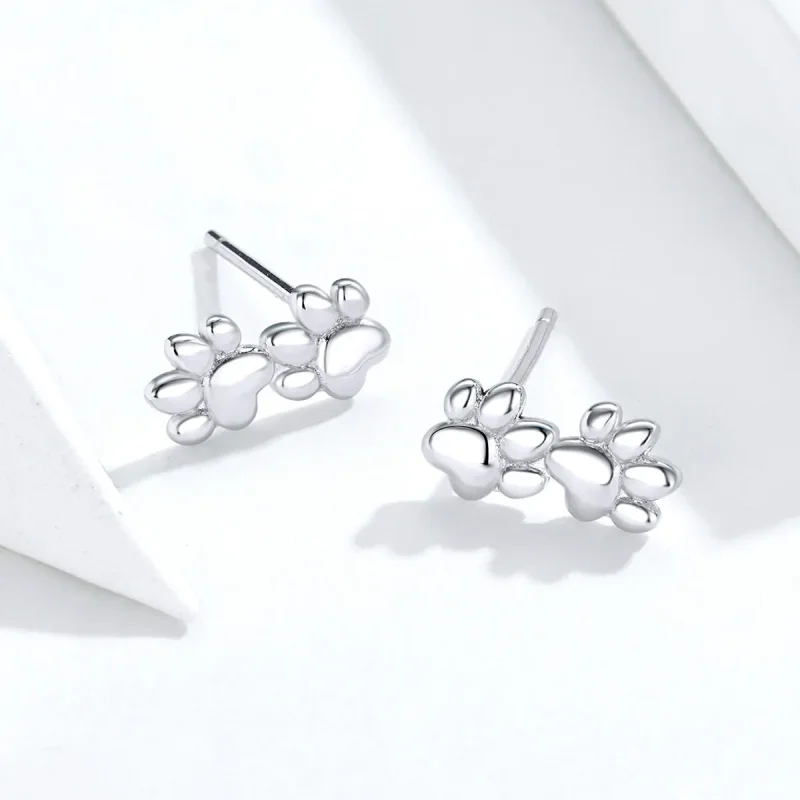 (image for) Pandora Style Silver Pet Footprints Stud Earrings - SCE718 - View 5