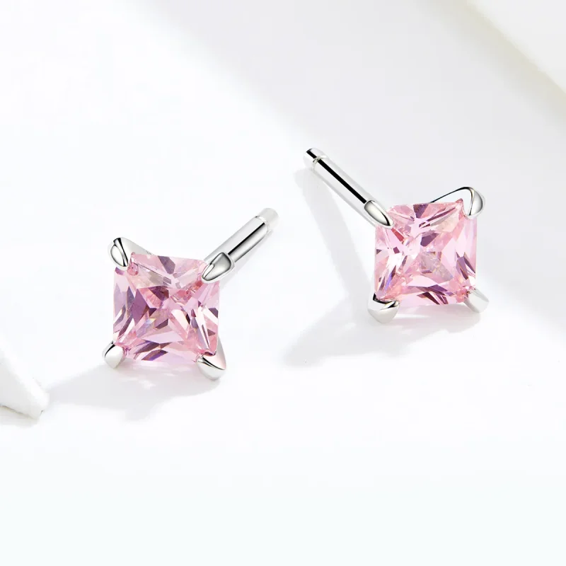 (image for) Pandora Style Silver Pink Luck Stud Earrings - SCE660 - View 2