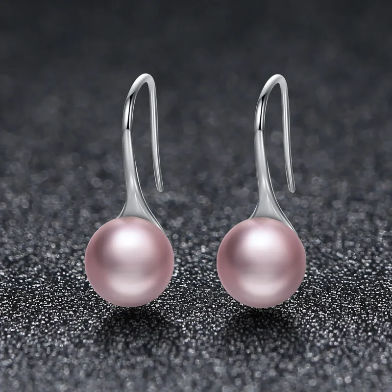 (image for) Pandora Style Silver Pink Pearl Hanging Earrings - SCE145 - View 3
