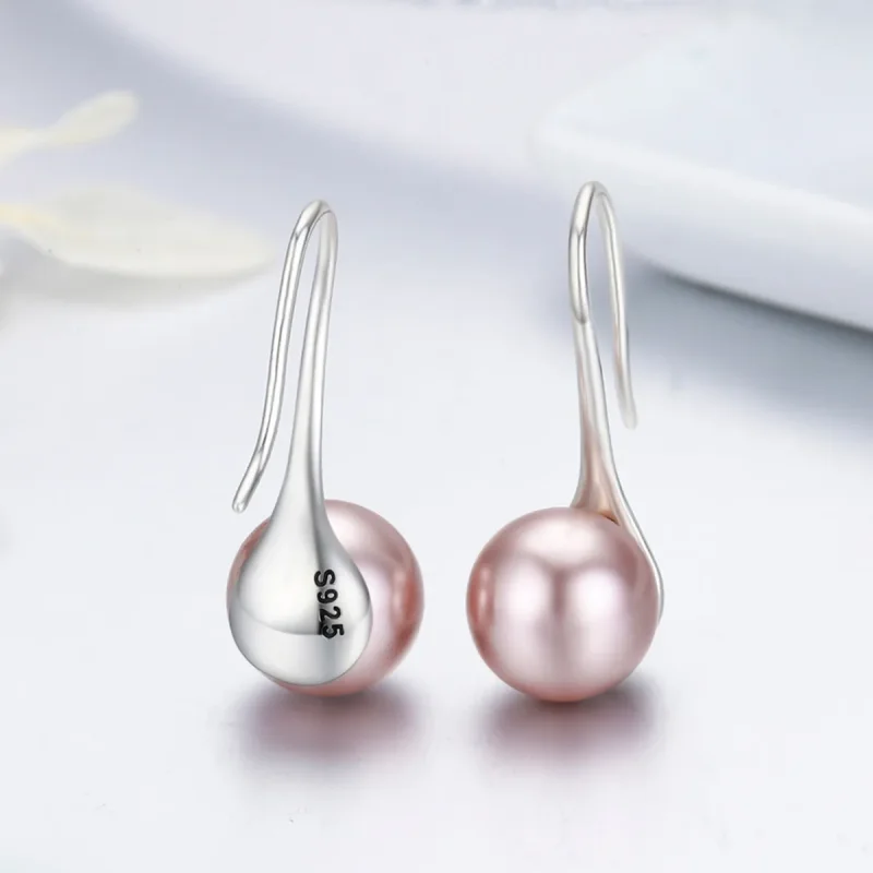 (image for) Pandora Style Silver Pink Pearl Hanging Earrings - SCE145 - View 5