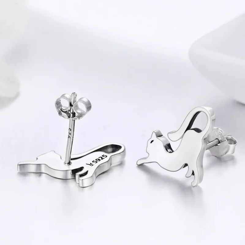 (image for) Pandora Style Silver Playing Kitty Stud Earrings - SCE366 - View 3