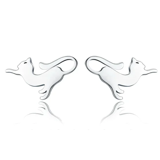 (image for) Pandora Style Silver Playing Kitty Stud Earrings - SCE366