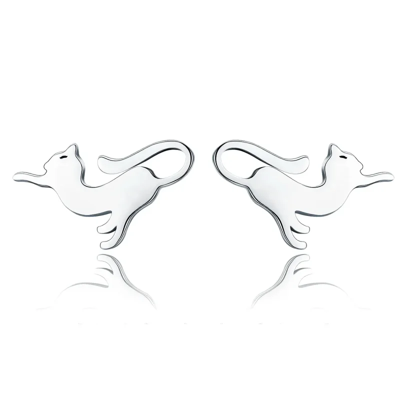(image for) Pandora Style Silver Playing Kitty Stud Earrings - SCE366