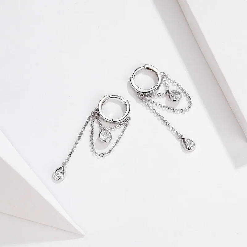 (image for) Pandora Style Silver Puberty Hanging Earrings - SCE638 - View 3