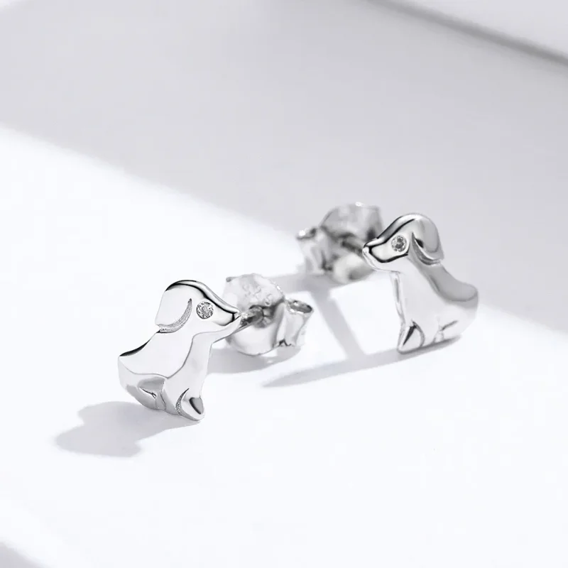 (image for) Pandora Style Silver Puppy Stud Earrings - SCE584-Q - View 2
